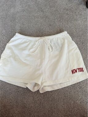Brandy Melville White Athletic Shorts with Red 'New York' Print